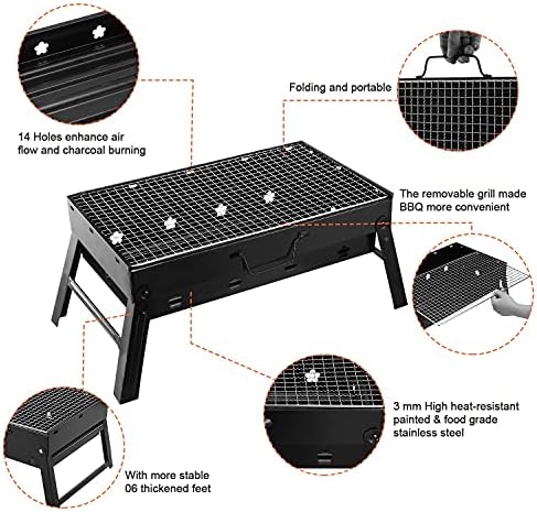 KOCASO Portable Charcoal Grill Foldable - Lightweight BBQ Smoker Grill for Camping, Tailgating, Picnics & Outdoor Grilling, Compact Design with Removable Ash Catcher