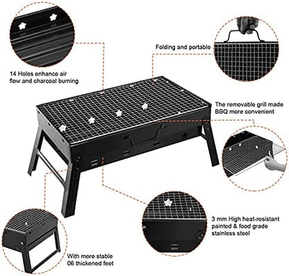 KOCASO Portable Charcoal Grill Foldable - Lightweight BBQ Smoker Grill for Camping, Tailgating, Picnics & Outdoor Grilling, Compact Design with Removable Ash Catcher