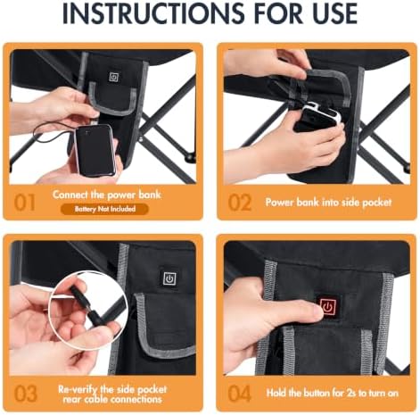 EVER ADVANCED Oversized Heated Camping Chair, Lawn Chairs Heated Chairs Outdoor Sports with 3 Heat Levels, Heated Folding Chair Camping Chairs for Adults Supports 400lbs, Battery Not Included
