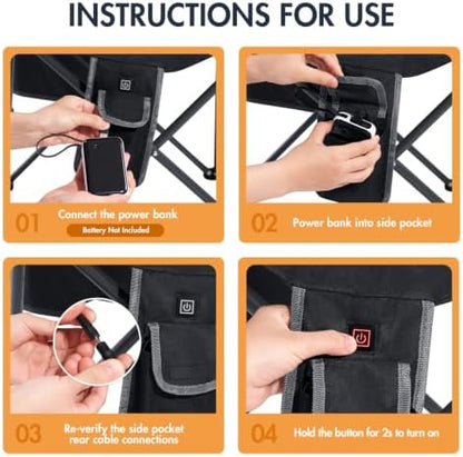 EVER ADVANCED Oversized Heated Camping Chair, Lawn Chairs Heated Chairs Outdoor Sports with 3 Heat Levels, Heated Folding Chair Camping Chairs for Adults Supports 400lbs, Battery Not Included