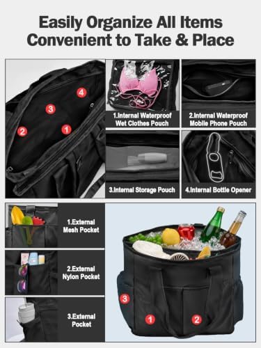 Odoland 2-in-1 Beach Cooler Bag-24 Can + 13L Dry Storage 12H Insulated