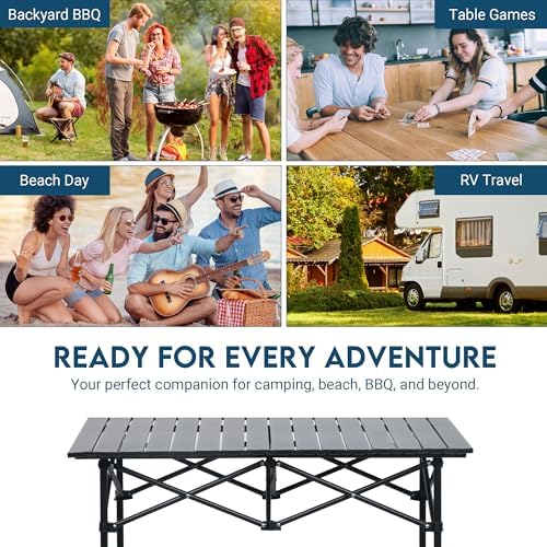 LOFTEY Aluminum Folding Camping Table, Height Adjustable Roll Up Table