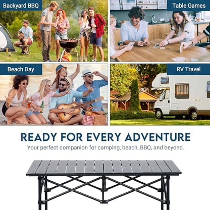 LOFTEY Aluminum Folding Camping Table, Height Adjustable Roll Up Table
