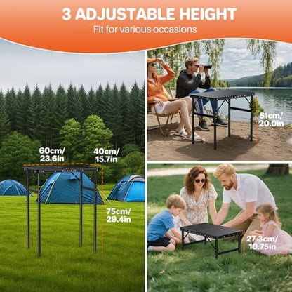 FUNYKICH 2ft Aluminum Folding Camping Table, 3 Height Adjustable Max 29.4"