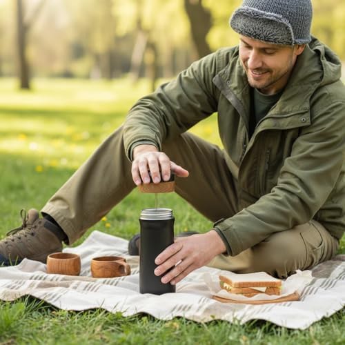 Portable French Press Coffee Maker Travel French Coffee Maker Stainless Steel Coffee Mug 12 oz Double Mesh Filter Great for Camping and Traveling