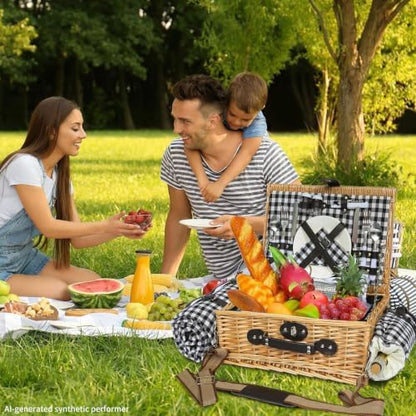 Picnic Basket for 2 with Blanket and Wine Pouch for Couples