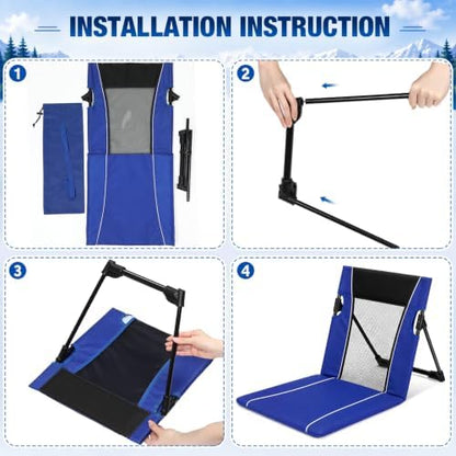 2pack Foldable Floor Chair with Back Support Folding Beach Chair, Blue