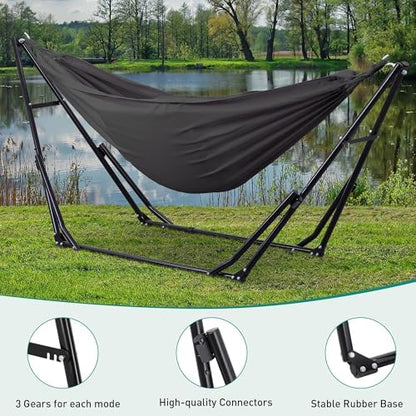 Ainfox Hammock with Foldable Stand, 2 in 1 Hammock and Swinging Chair with Carrying Bag, Portable Camping Chair Suitable for Outside, Swing,Patio,Garden,Camping Trip Grey