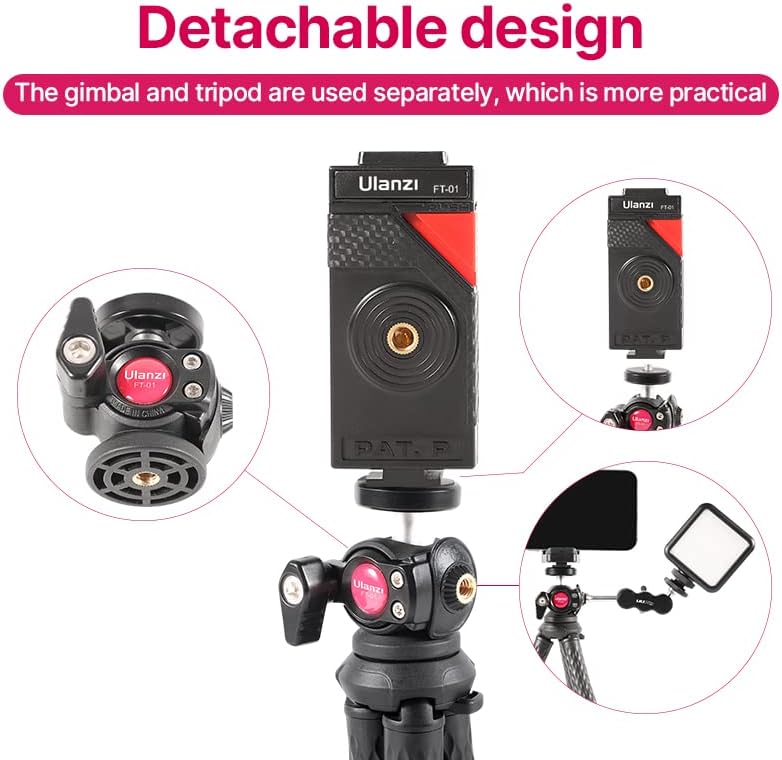 ULANZI FT-01 Phone Tripod with Holder, Mini Camera Flexible Tripod Stand with Cold Shoe Mount, 1/4'' Screw for Magic Arm, Universal for iPhone 16 15 Pro Max XS Max X 8 Samsung Canon Nikon Sony Cameras