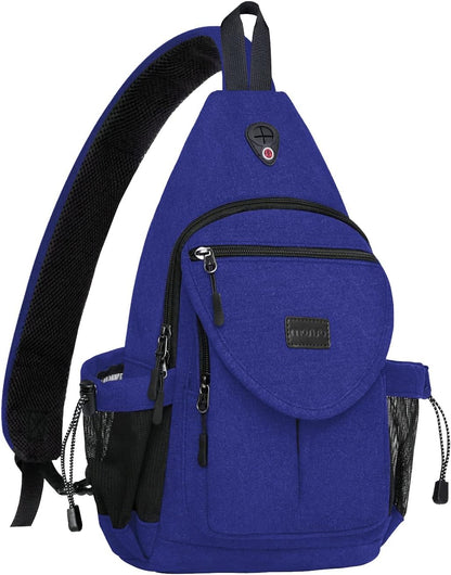 MOSISO Sling Backpack,Canvas Crossbody Hiking Daypack Bag with Anti-theft Pocket, Royal Blue