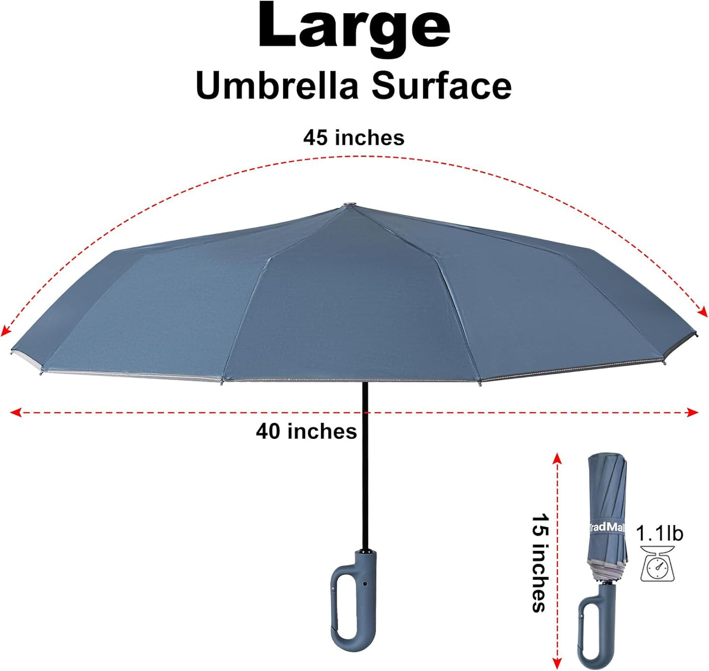 TradMall Travel Umbrella, 280T Fabric Windproof Automatic Portable Compact Folding Umbrellas for Rain with Reflective Stripe for Women and Men
