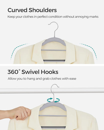 SONGMICS Pack of 60 Coat Hangers, Space-Saving Plastic Clothes Hangers, Non-Slip, 0.2 Inches Slim, 16.5 Inches Wide, 360° Swivel Silver Hook, Light and Dark Gray UCRP0020G01