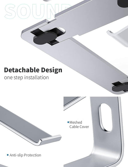 SOUNDANCE Laptop Stand, Aluminum Computer Riser, Ergonomic Laptops Elevator for Desk, Metal Holder Compatible with 10 to 15.6 Inches Notebook Computer, Silver