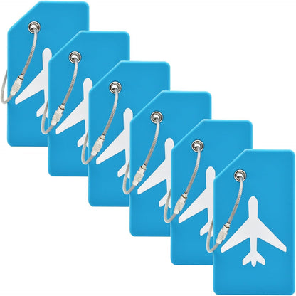 6 Pack Silicone Luggage Tag for Suitcases with Stainless Loop, Privacy Protection Travel Bag Tags Perfect to Quickly Spot Baggage Handbag (Blue)