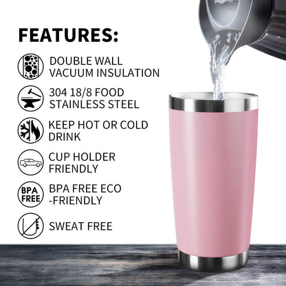20oz Tumbler Stainless Steel Vacuum Insulated Mug with Lid, Double Wall Travel Mug, Durable Powder Coated Coffee Cup, Suitable for Ice Drinks and Hot Beverage (Pink 6pack)