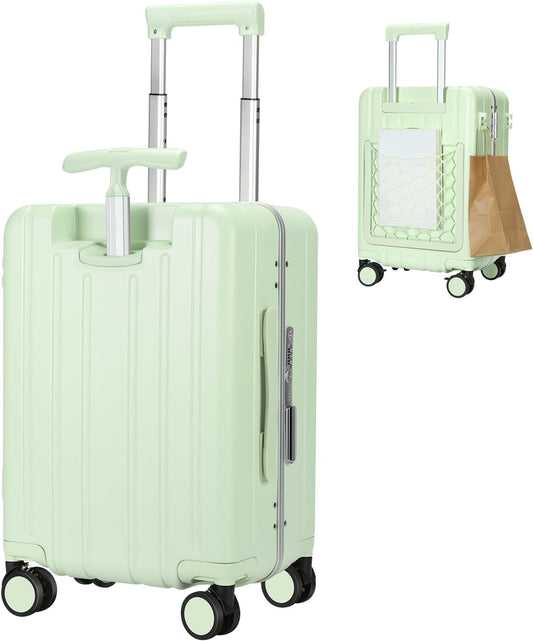 MRPLUM Carry On Luggage Double Handle Suitcase with Net Pocket,Hard Shell Spinner Wheels Luggage with TSA Lock&Seat Belt,20 inch,Green
