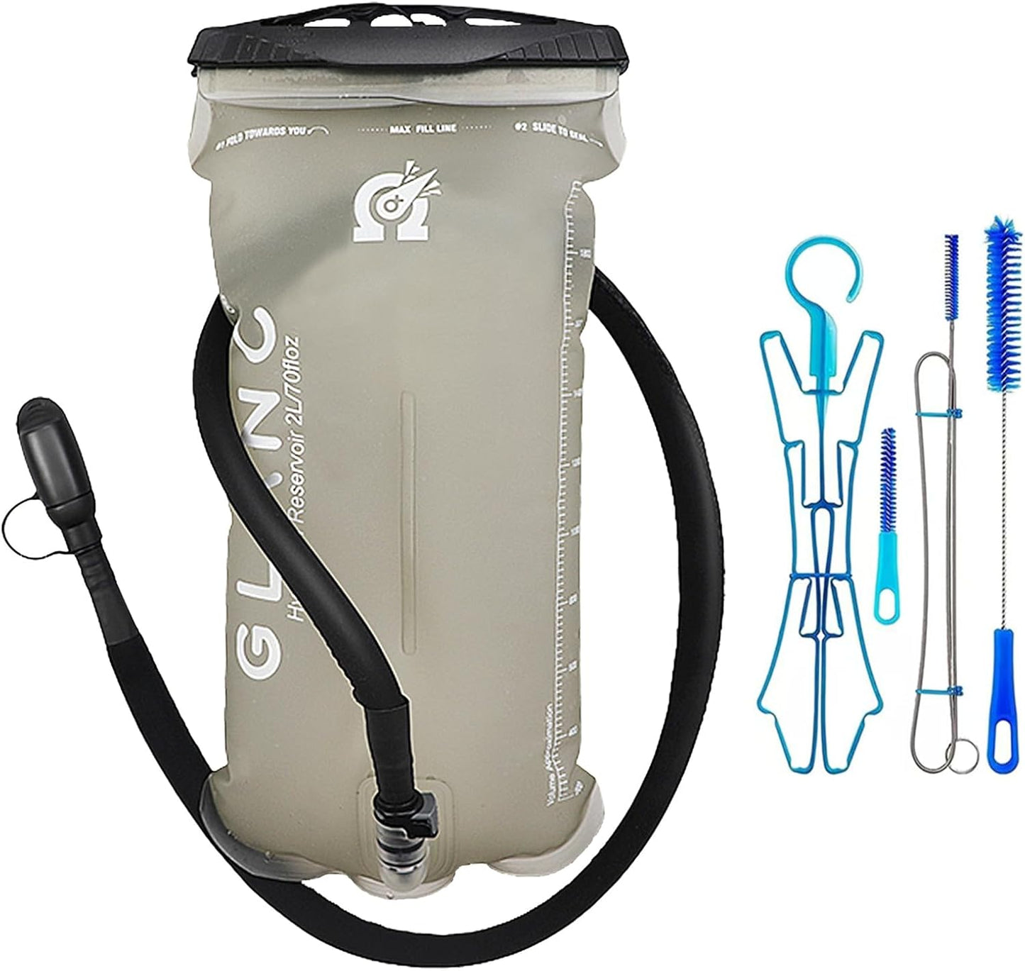 GLANC Hydration Bladder - 2L Water Bladder with Cleaning Kit for Outdoor Hiking Backpack, BPA Free Leakproof Water Reservoir for Hydration Pack, Insulated Hose & High Flow Bite Valve