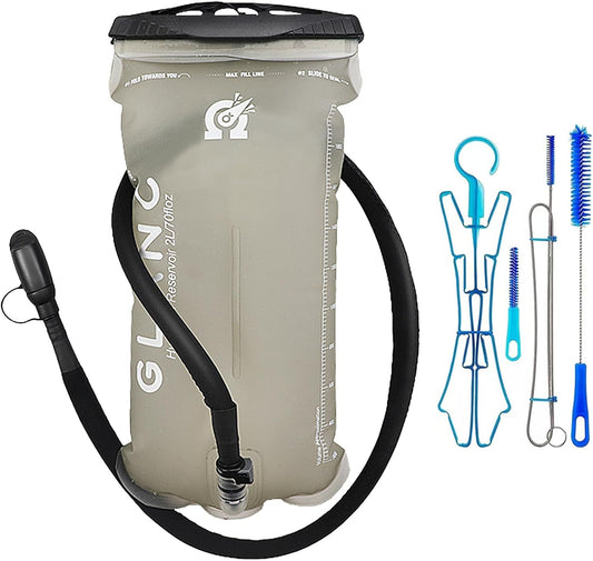 GLANC Hydration Bladder - 2L Water Bladder with Cleaning Kit for Outdoor Hiking Backpack, BPA Free Leakproof Water Reservoir for Hydration Pack, Insulated Hose & High Flow Bite Valve