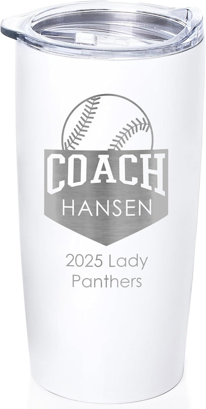 Lifetime Creations Custom Baseball Coach Tumbler: Gifts for Men, Coaches Presents Baseball, Baseball Coaches Gifts, Personalized Best Coach Thank You Gift Baseball (White 20 Ounce)
