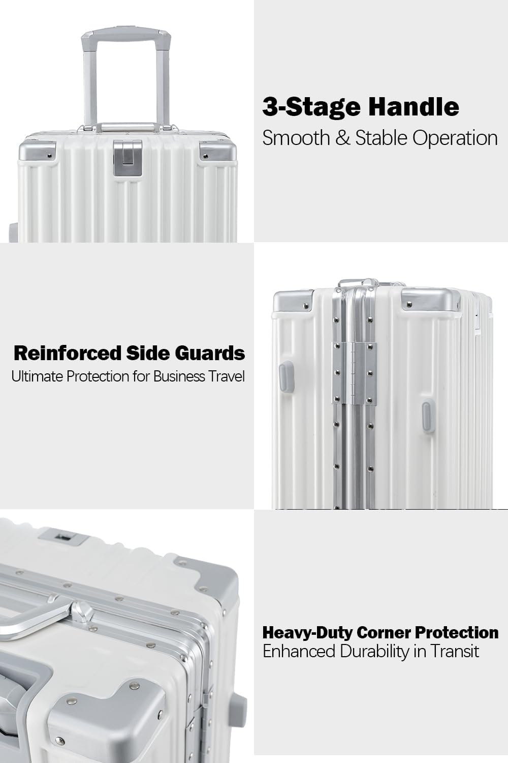 HotWay 24 Inch Aluminum Frame Luggage with Spinner Wheels, PC Hard Shell Suitcase with Cup Holder, Zipperless Luggage for Business Travel, White