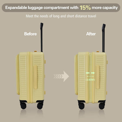 20 Inch Luggage with Spinner Wheels,Expandable Front Opening Suitcase 100% PC Hard Shell TSA Lock, Smooth Rolling Wheels, Lightweight Travel for Men and Women, Y03 Yellow Slightly Larger