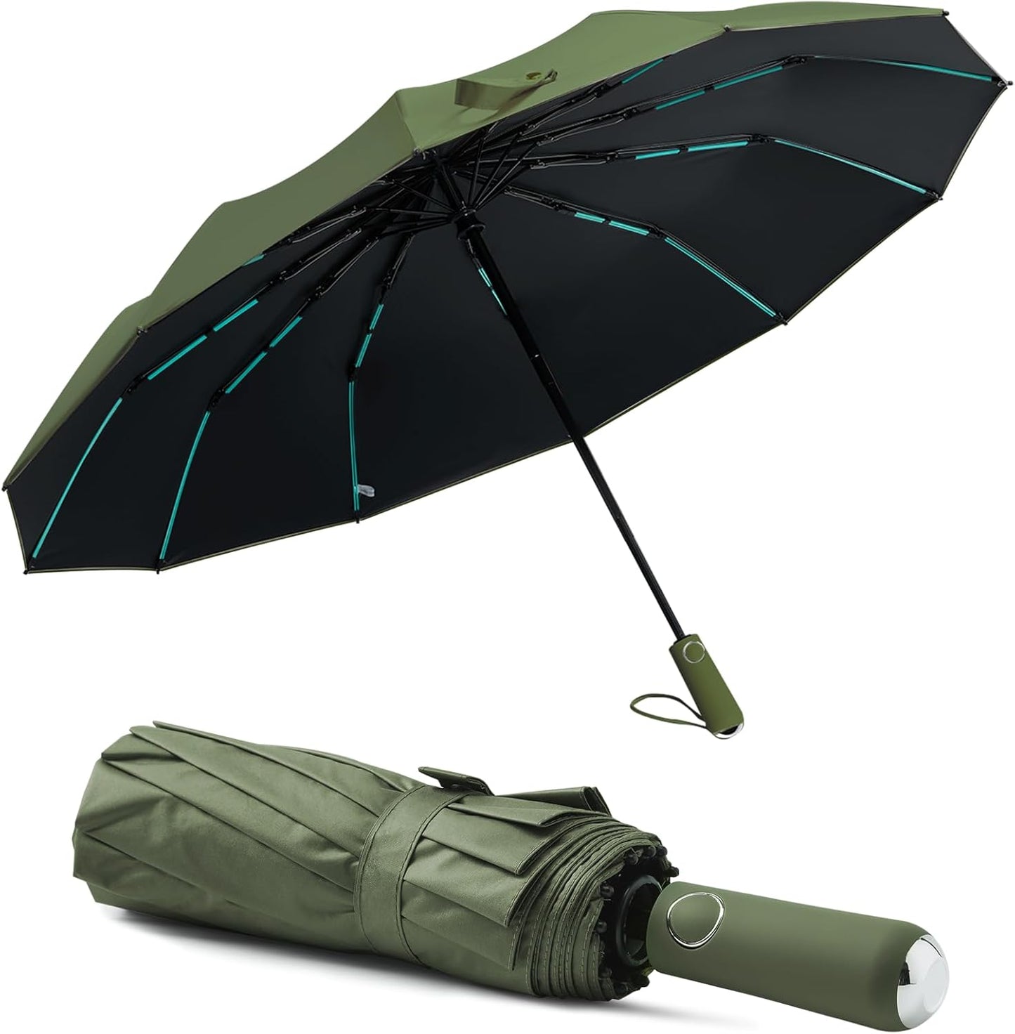 Large Double-Ribs Umbrella Automatic Folding Umbrella for Women Men, Travel, UPF 50+ UV Protection