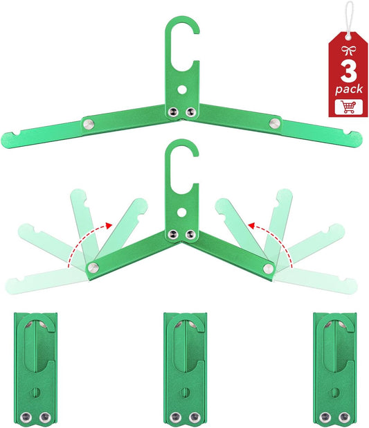 Hikeman Travel Hangers Metal Heavy Duty Folding Hangers for Wet Clothes Portable Space Saving Travel Accessories for Camping Cruise Hotel (3, Green)