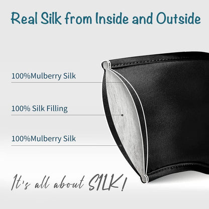 LULUSILK Mulberry Silk Sleep Eye Mask Blindfold with Elastic Strap Headband, Soft Eye Cover Eyeshade for Night Sleeping, Travel, Nap(Black), Pack of 1
