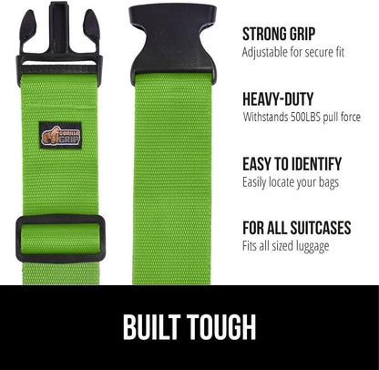 GORILLA GRIP Heavy Duty 8 Pack Adjustable Luggage Straps for Suitcases, Easy to Identify Travel Belt Connector Holds Suitcase Together, Extends Life of Bag, Strap Connects Two Bags, Accessories Green