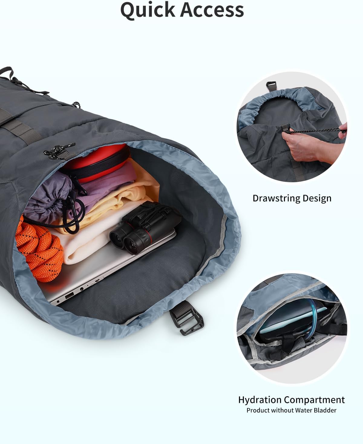 Blue Quartz Hiking Backpack 30L Lightweight Packable Backpack for Travel, Water Resistant Foldable Daypack for Women Men, Gray