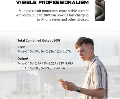 megacom Power Bank 10000mAh/37Wh with Type-C in/Output 20W & USB-A Output x 2, LED Indicate Capacity (Model:ME-1033)