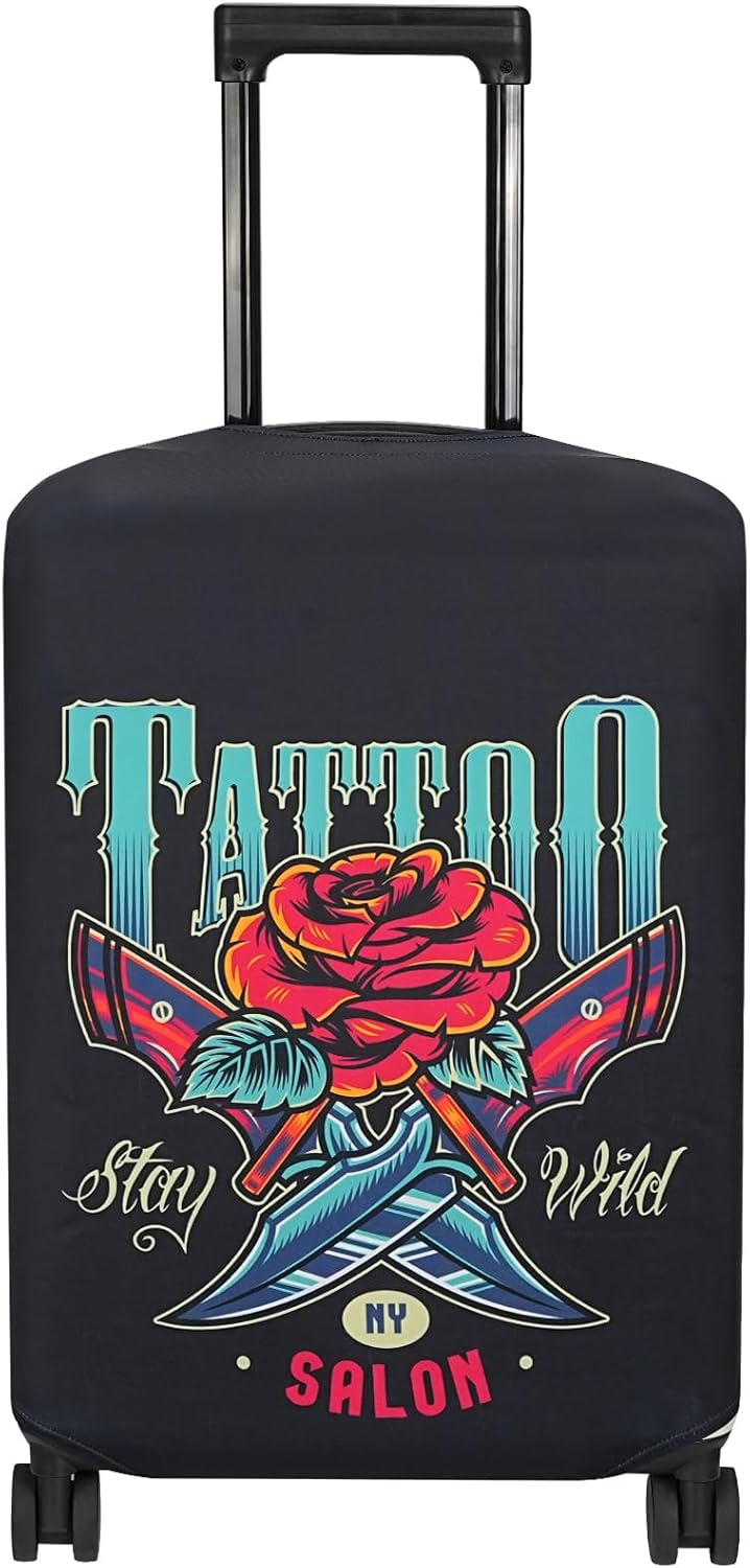 Explore Land Travel Luggage Cover Suitcase Protector Fits 18-22 Inch Case (Blade Rose, S)