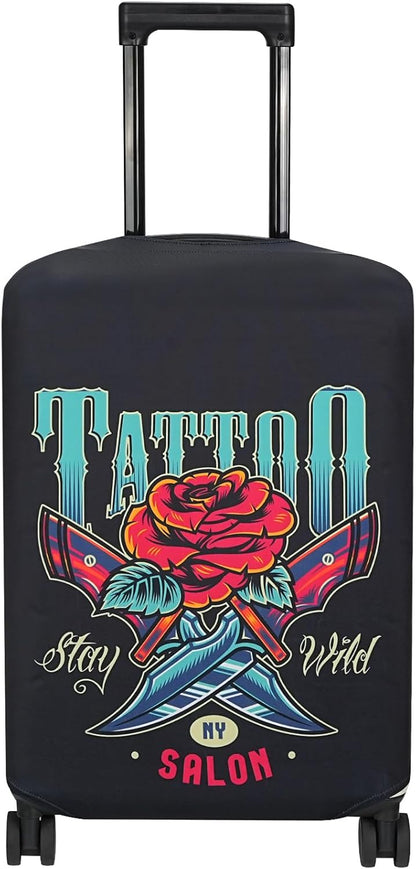Explore Land Travel Luggage Cover Suitcase Protector Fits 18-22 Inch Case (Blade Rose, S)