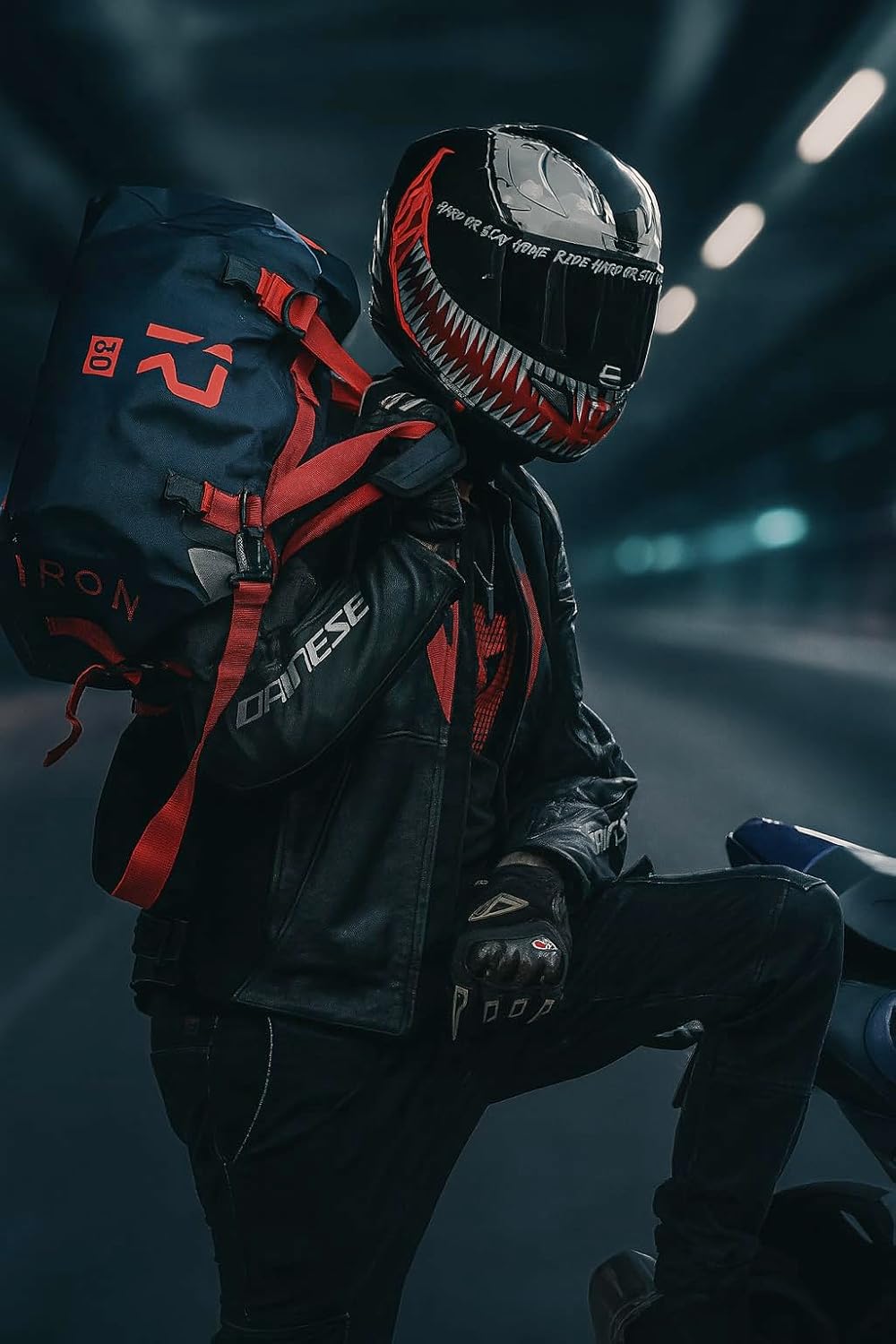 IRON JIA'S Motorcycle Dry Bag - Waterproof Duffle & Luggage Tail Bag Saddle Bags with Roll Top Closure, Shoulder Straps, Inner Pocket and Mesh Pocket (Navy Blue, 30L)