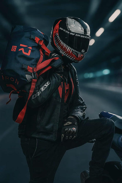 IRON JIA'S Motorcycle Dry Bag - Waterproof Duffle & Luggage Tail Bag Saddle Bags with Roll Top Closure, Shoulder Straps, Inner Pocket and Mesh Pocket (Navy Blue, 30L)