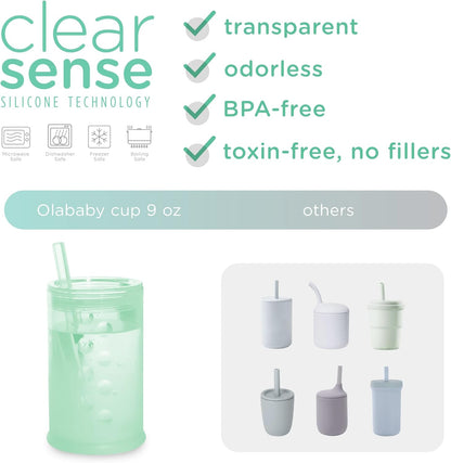 Olababy Clear View Silicone Training Cup with Straw Lid | Toddler Sippy Trainer 12mo+ | Unbreakable Water Drinking Cups for Kids 2yr+ | Baby Led Weaning & Feeding Supplies (Coral, 9 oz)