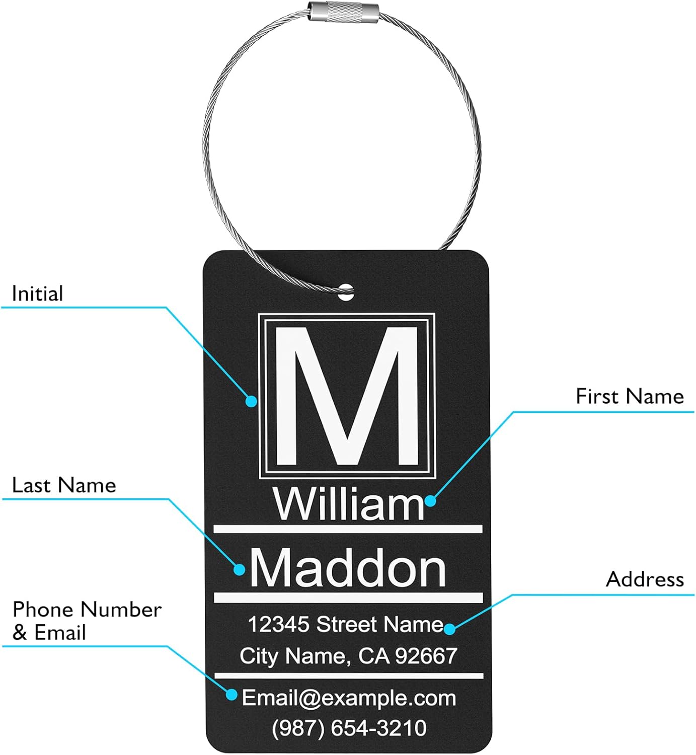 Luggage Tags for Suitcase - Personalized Engraved Metal Tag for Cruise Travel - Blue Custom Name Tags Suitable for Bags and Backpacks