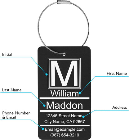 Luggage Tags for Suitcase - Personalized Engraved Metal Tag for Cruise Travel - Blue Custom Name Tags Suitable for Bags and Backpacks