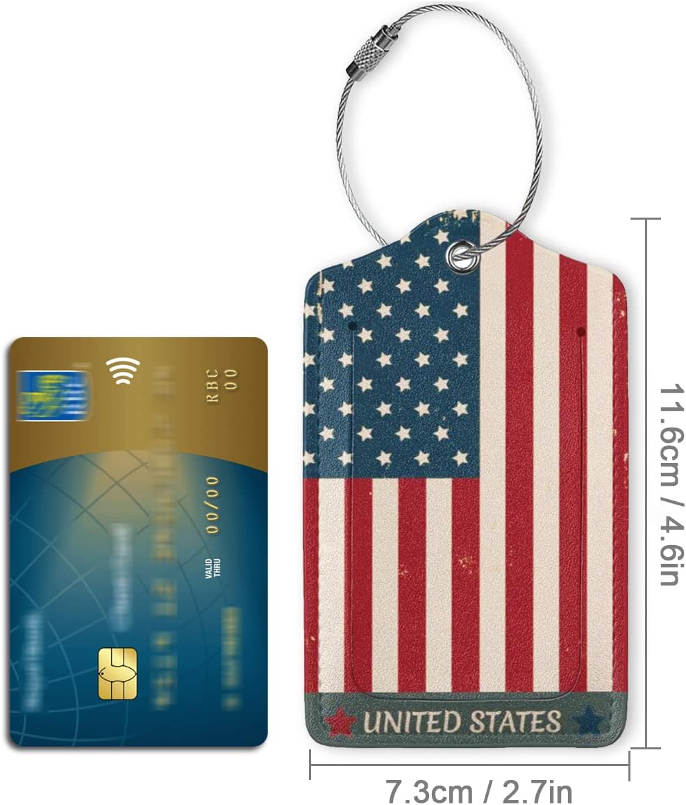 2 Pack Luggage Tag for Suitcase, Cute Unique Leather Suitcase Tags Identifiers with Privacy Name Address Labels & Durable Steel Loop for Women Men Travel