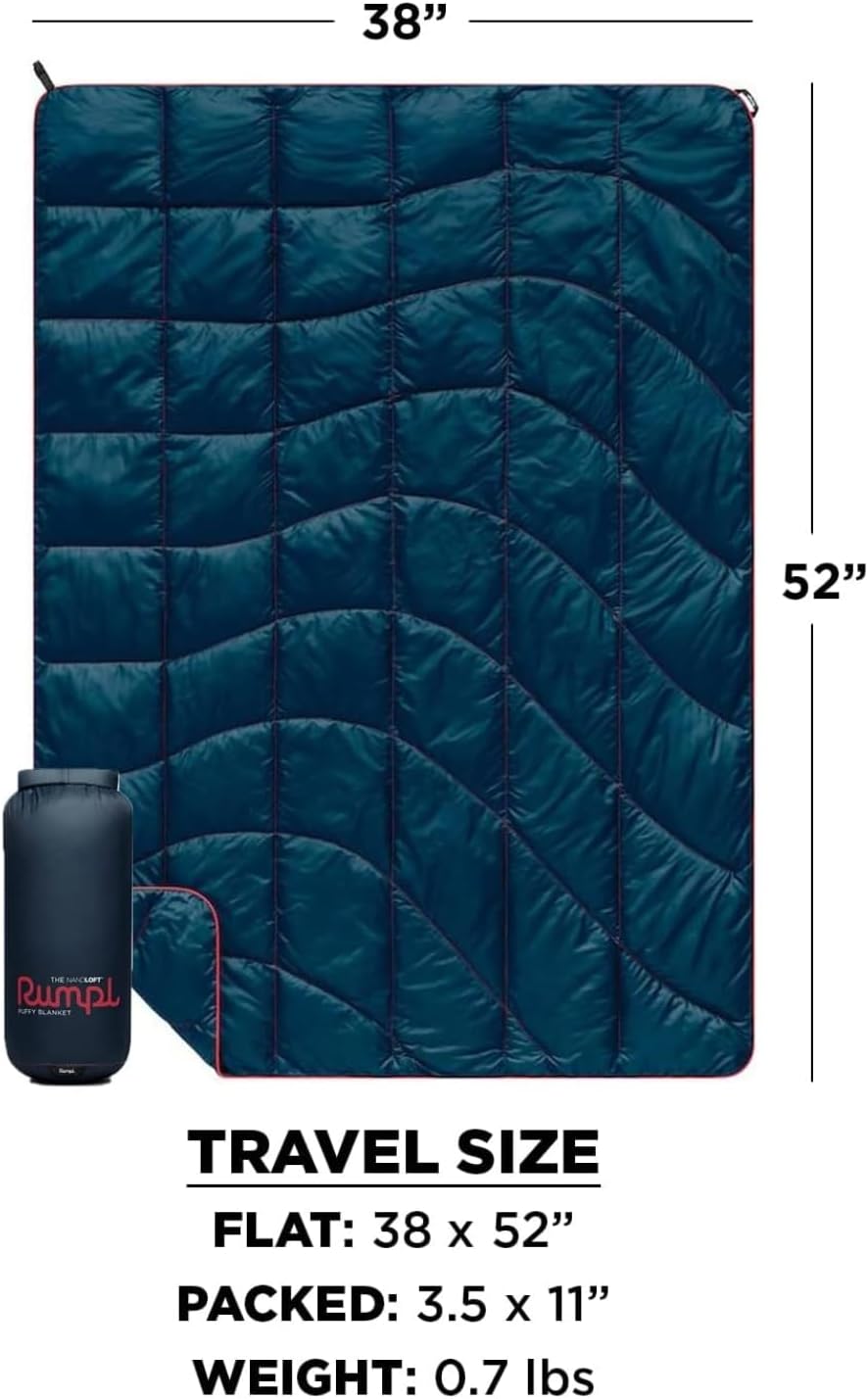 Rumpl The NanoLoft Puffy Blanket | Indoor Outdoor Camping Blanket for Traveling, Picnics, Beach Trips, Concerts | 38" x 52" | Crimson, Travel