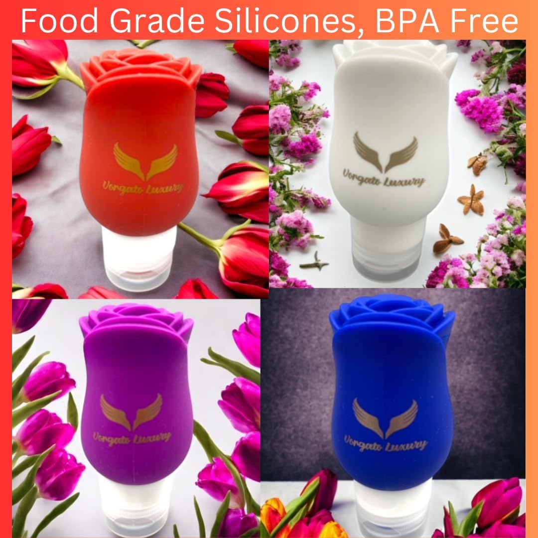 Vorgato Luxury- Silicone Travel Bottles for Toiletries - 3oz Silicone - TSA Approved - Refillable Travel Bottles 3 pcs (Fuschia, Red, Blue)