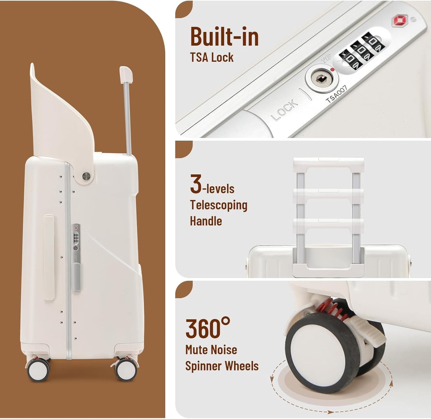 22'' Hardside Ride-On Suitcase with Seat for Kids & Adults – Travel Luggage with 360° Spinner Wheels, Lockable TSA Lock & Seat Belts, Foldable Stool for Airport Waiting