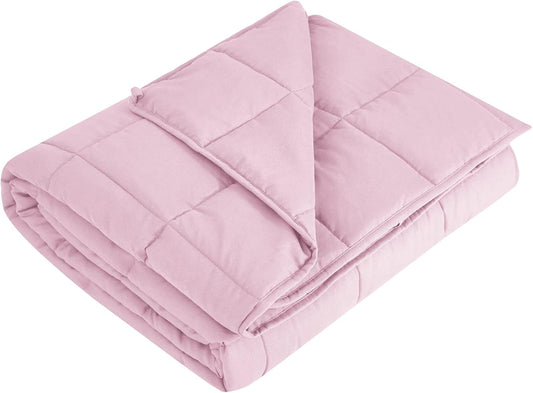 L'AGRATY Weighted Blanket - 48"x72" 15lbs Cooling Breathable Heavy Blanket Microfiber Material with Glass Beads for Adult All-Season Summer Fall Winter Soft Thick Comfort