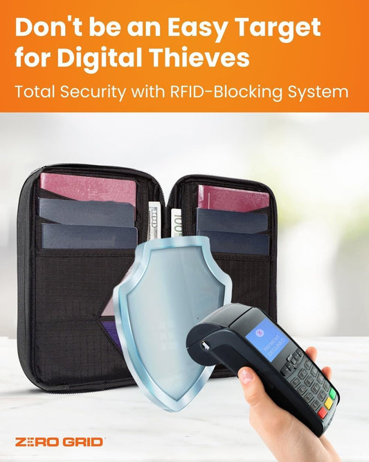 Passport Holder Family up to 6 Passports, Large Passport Wallet and Premium Travel Document Holder Organizer with RFID Anti-Theft Blocking - Black