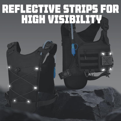 Hydration Vest（The design patent has been granted ）with 2L Water Bladder for Men and Women,Lightweight Adjustable Hydration Backpack,Reflective Running Hydration Chest Bag for Hiking Climbing Cycling