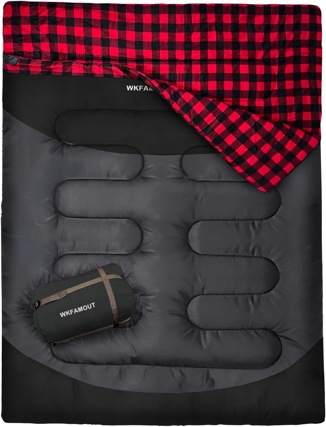 Double Sleeping Bag for Adults Machine Washable 2 Person Camping Sleeping Bag Queen Size Waterproof with Compression Sack for Cold Weather 3-4 Seasons