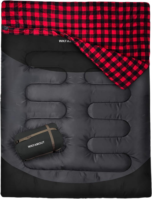 Double Sleeping Bag for Adults Machine Washable 2 Person Camping Sleeping Bag Queen Size Waterproof with Compression Sack for Cold Weather 3-4 Seasons