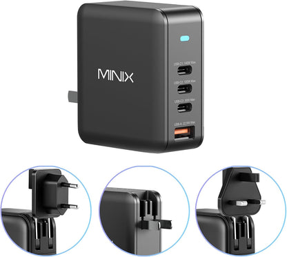MINIX 165W USB C Charger,GaN II Charger PD3.1 Max 140W,Turbo 4-Port Charging Adapter, Fast Charging Station, Compatible with MacBook Pro/iPad Air/iPhone15 14 13Pro Max/Galaxy S24 Ultra and More