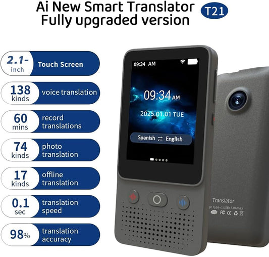Language Translator Device, Traductor - 2025 Upgraded ChatGPT AI Translator No WiFi Needed, Instant Two-Way 138 Language Voice Translator, Offline/Recording/Photo Translation for Business Travel Study