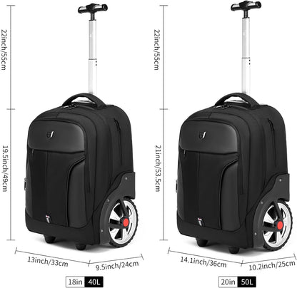 Rolling Backpack,Waterproof Backpack with Wheels for Business and Travel Commuter, Carry on Backpack with Laptop Compartment, Fit 17 Inch Laptop, Wheeled Backpack for Adults